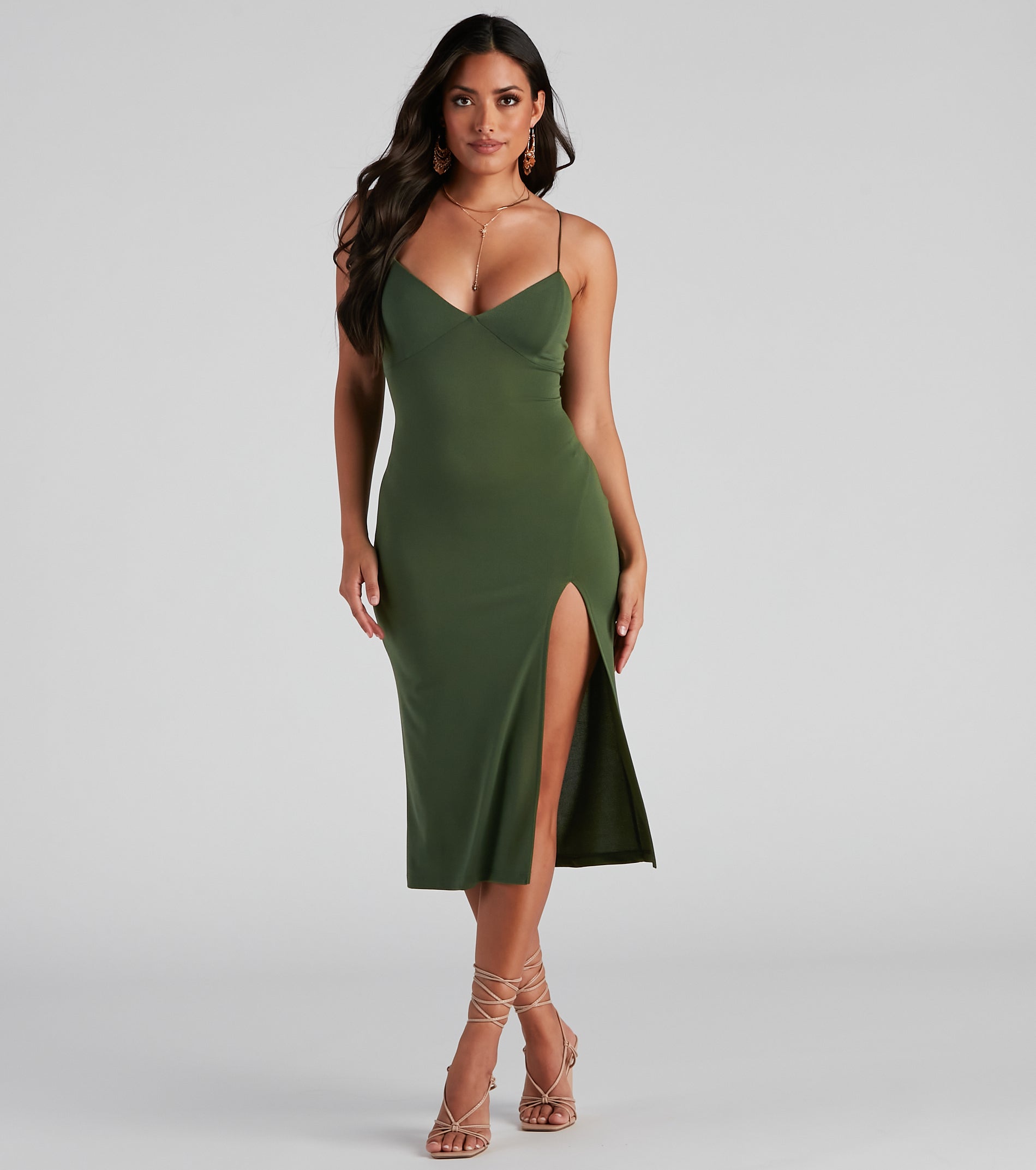 Catch Up Crepe Slip Midi Dress