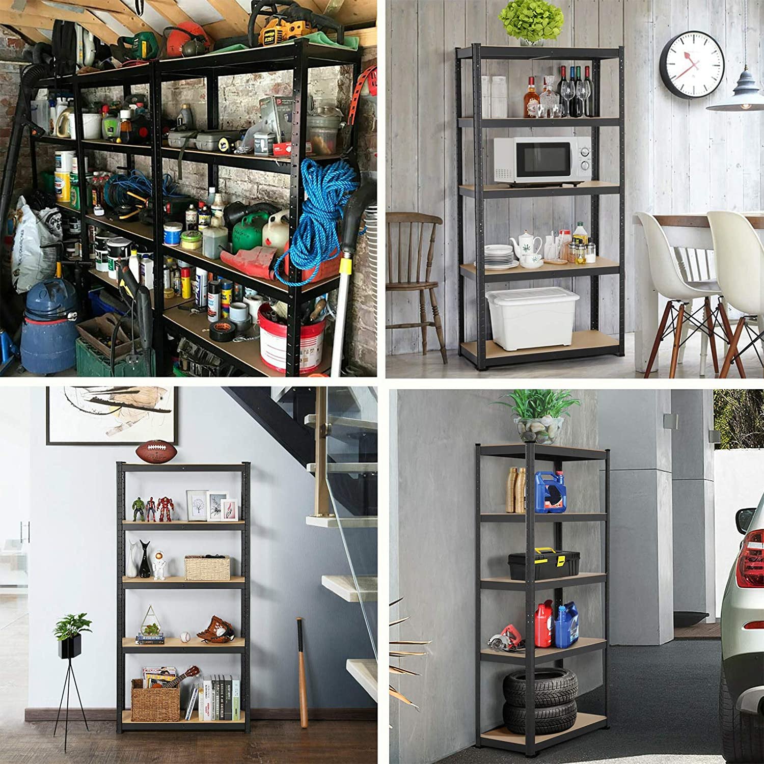 Dayplus 5-Tier Metal Shelving Unit Adjustable Garage Shed Heavy Duty Shelves Multipurpose Shelf Warehouse Kitchen Living Room Black