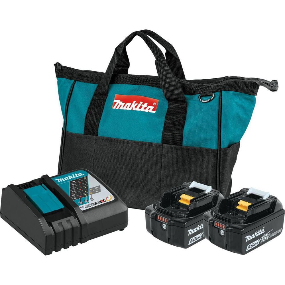 Makita 18V LXT Battery and Rapid Charger Starter Pack (5.0Ah) w/bonus 18V LXT Brushless 4-1/2 in./5 in. X-LOCK Angle Grinder BL1850BDC2XAG25