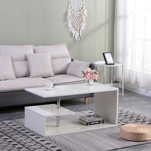 LED Coffee Table for Living Room， Modern Coffee Table， High Gloss White Finish Centre Sofa Table