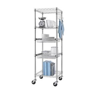 TRINITY EcoStorage Chrome Rolling 5-Tier Steel Wire Shelving Unit (18 in. W x 57 in. H x 18 in. D) TBFZ-0956