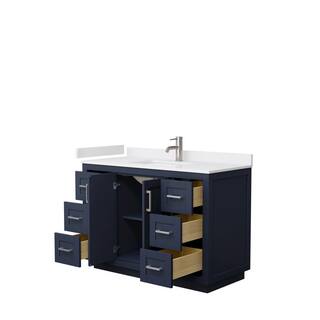 Wyndham Collection Miranda 48 in. W x 22 in. D x 33.75 in. H Single Sink Bath Vanity in Dark Blue with White Cultured Marble Top WCF292948SBNWCUNSMXX