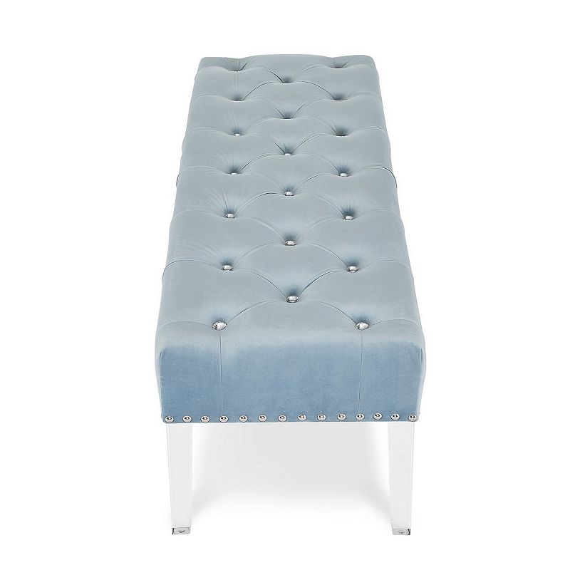 Bernard 49 Inch Velvet and Button Tufted Bench， Light Blue