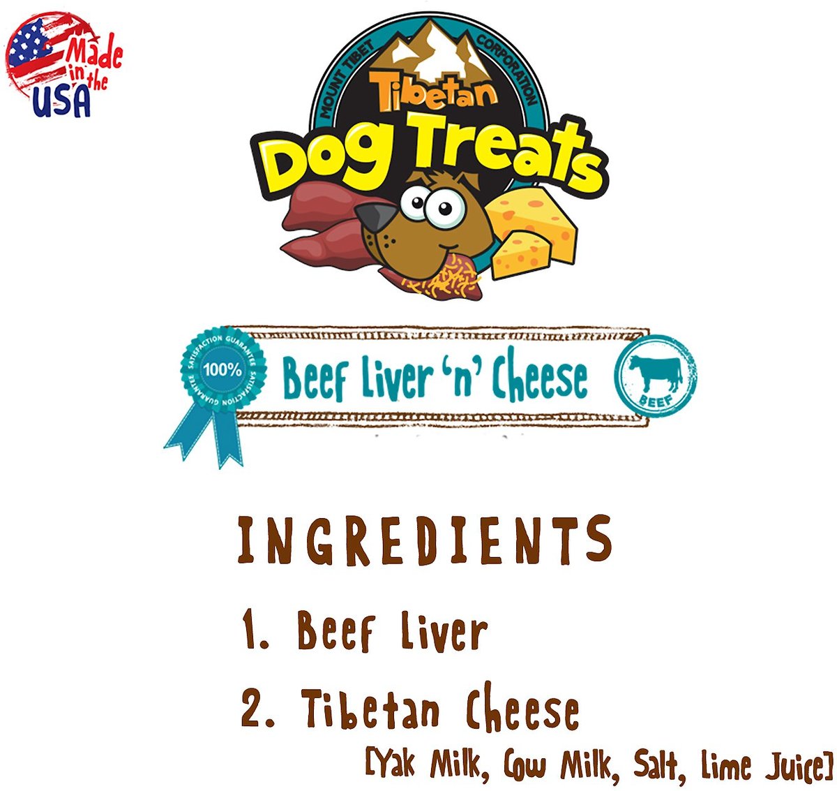 Tibetan Dog Treats Beef Liver 'n' Cheese Grain-Free Dehydrated Dog Treats， 3.5-oz pouch