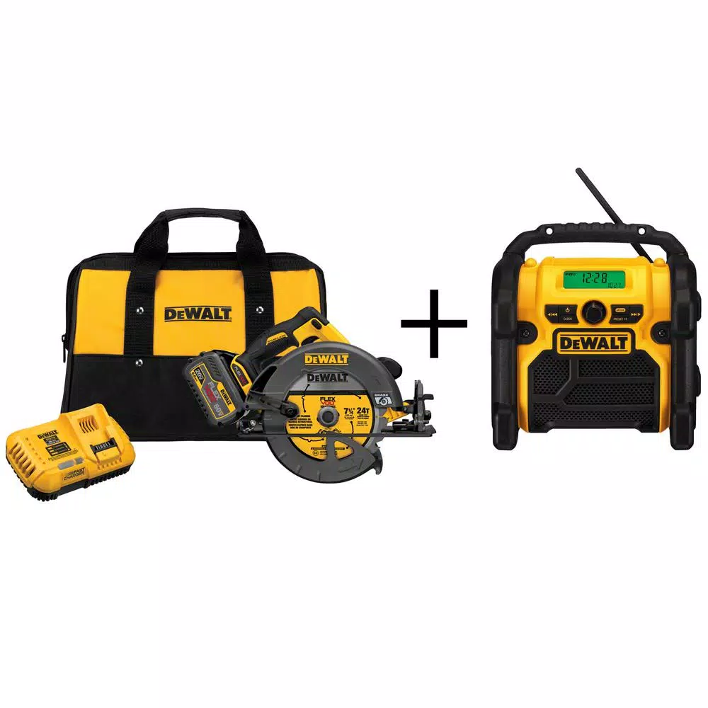 DEWALT FLEXVOLT 60-Volt MAX Cordless Brushless 7-1/4 in. Circular Saw， (1) FLEXVOLT 6.0Ah Battery and Worksite Radio and#8211; XDC Depot