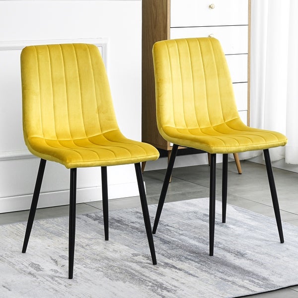 Set of 4 Modern Velvet Dining Chairs ， Fabric Accent Upholstered Chairs Side Chair with Black Legs for Dinning room