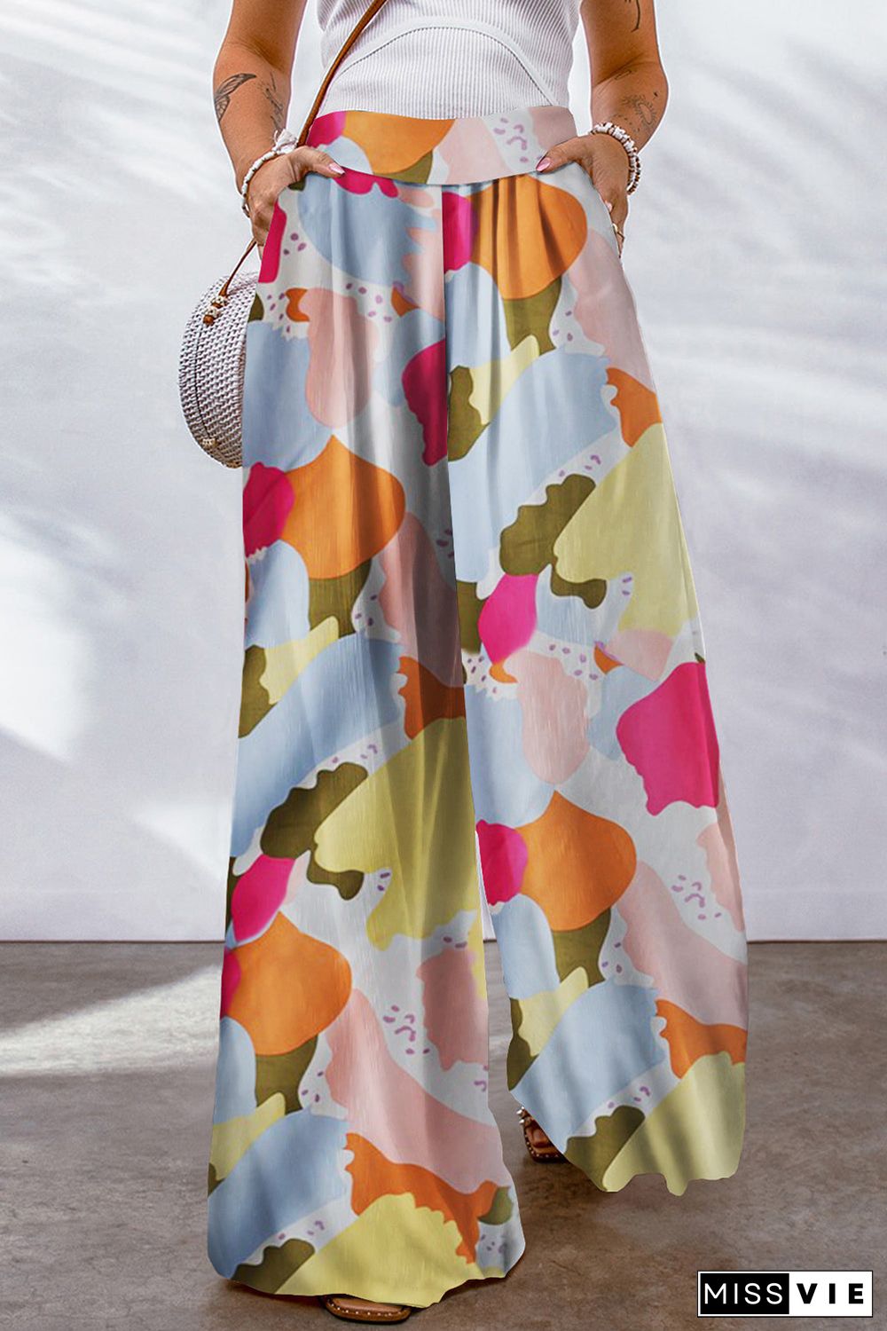 Color Palette Print Flowy Wide Leg Pants