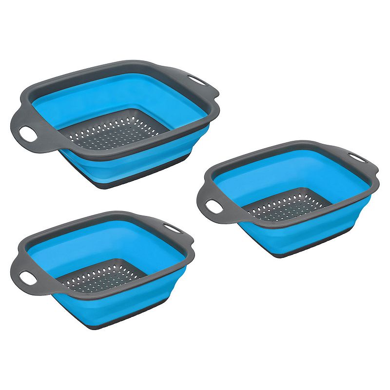 Collapsible Colander Set， 3 Pcs Silicone Foldable Strainer， 1 Large 2 Small