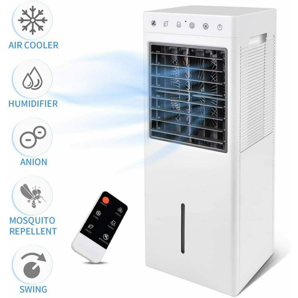 Amucolo 30 in. Floor Fan Evaporative Air Cooler Fan in White with Humidification and Anion Function Remote Control YeaD-CYD0-VQVJ