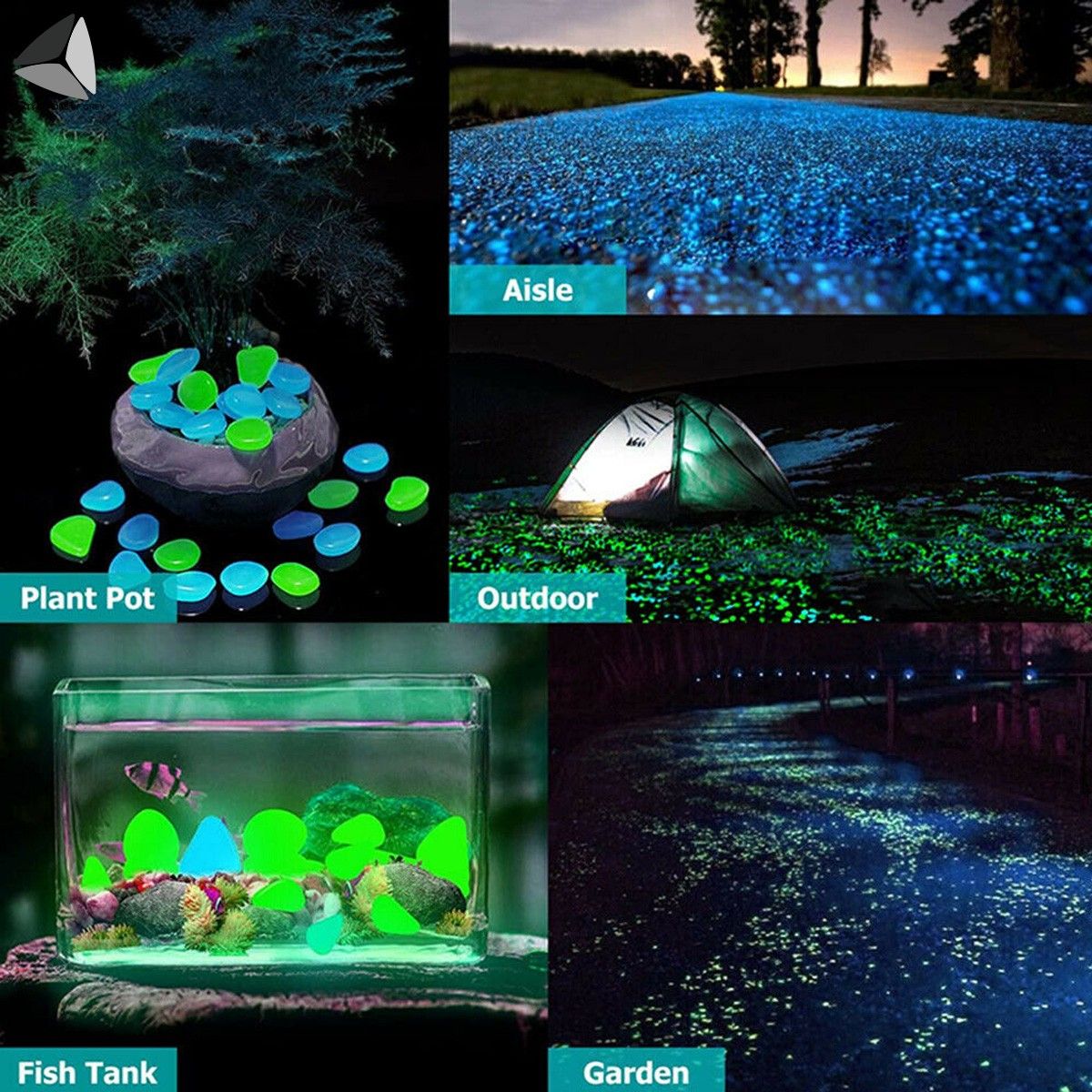 Sixtyshades 300 Pcs Fish Tank Luminous Rocks Glow in the Dark Luminous Gravel Stones for Garden Walkways Landscaping Decor (Blue)