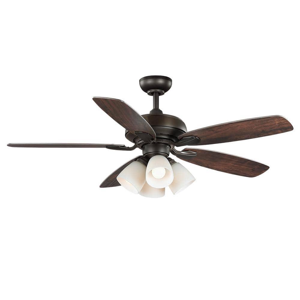 Hampton Bay Hollis 52 in Indoor LED Bronze Downrod Ceiling Fan with 5 QuickInstall Reversible Blades Light Kit and Remote Control