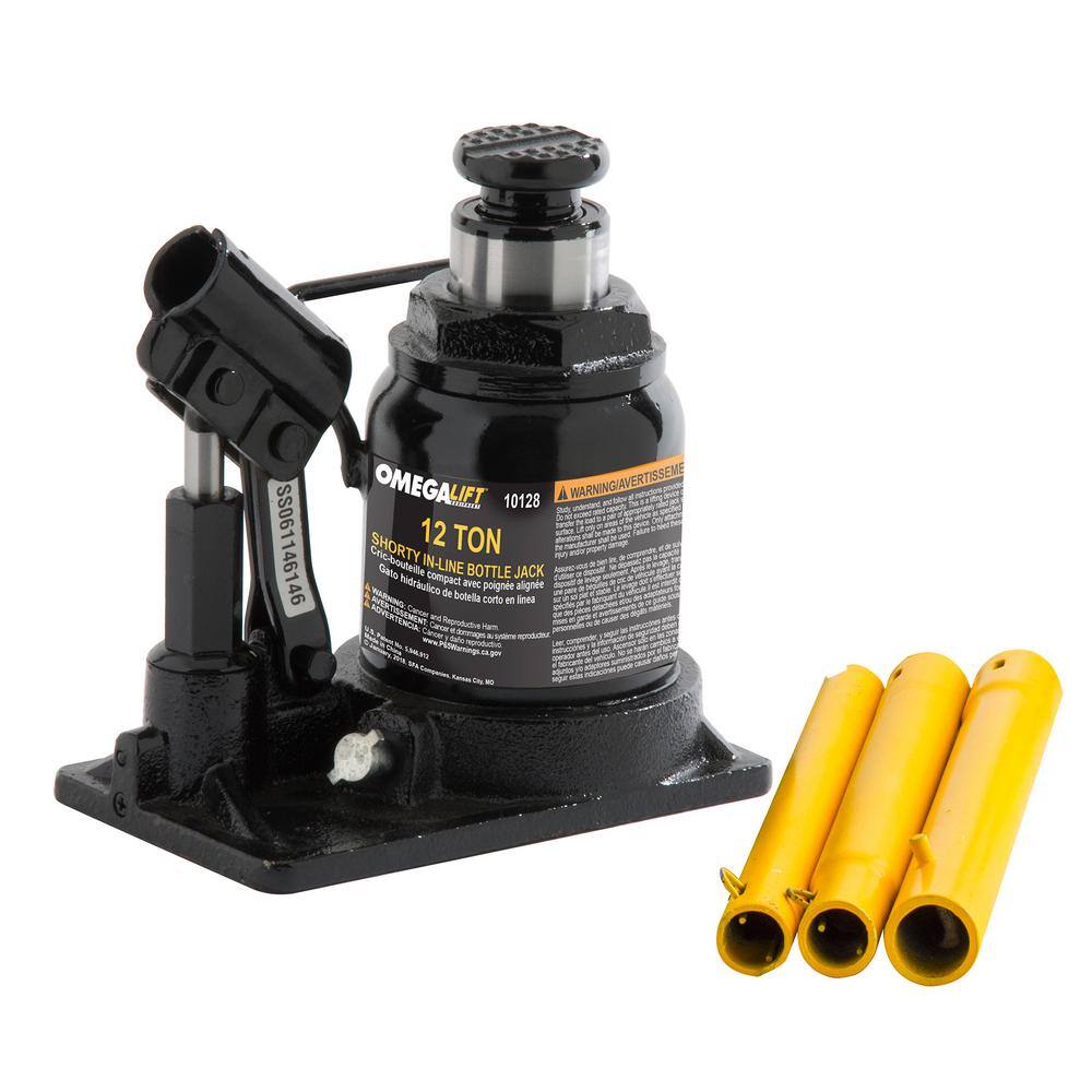 Omega Lift 20-Ton Black Shorty Hydraulic In-Line Bottle Jack 10208