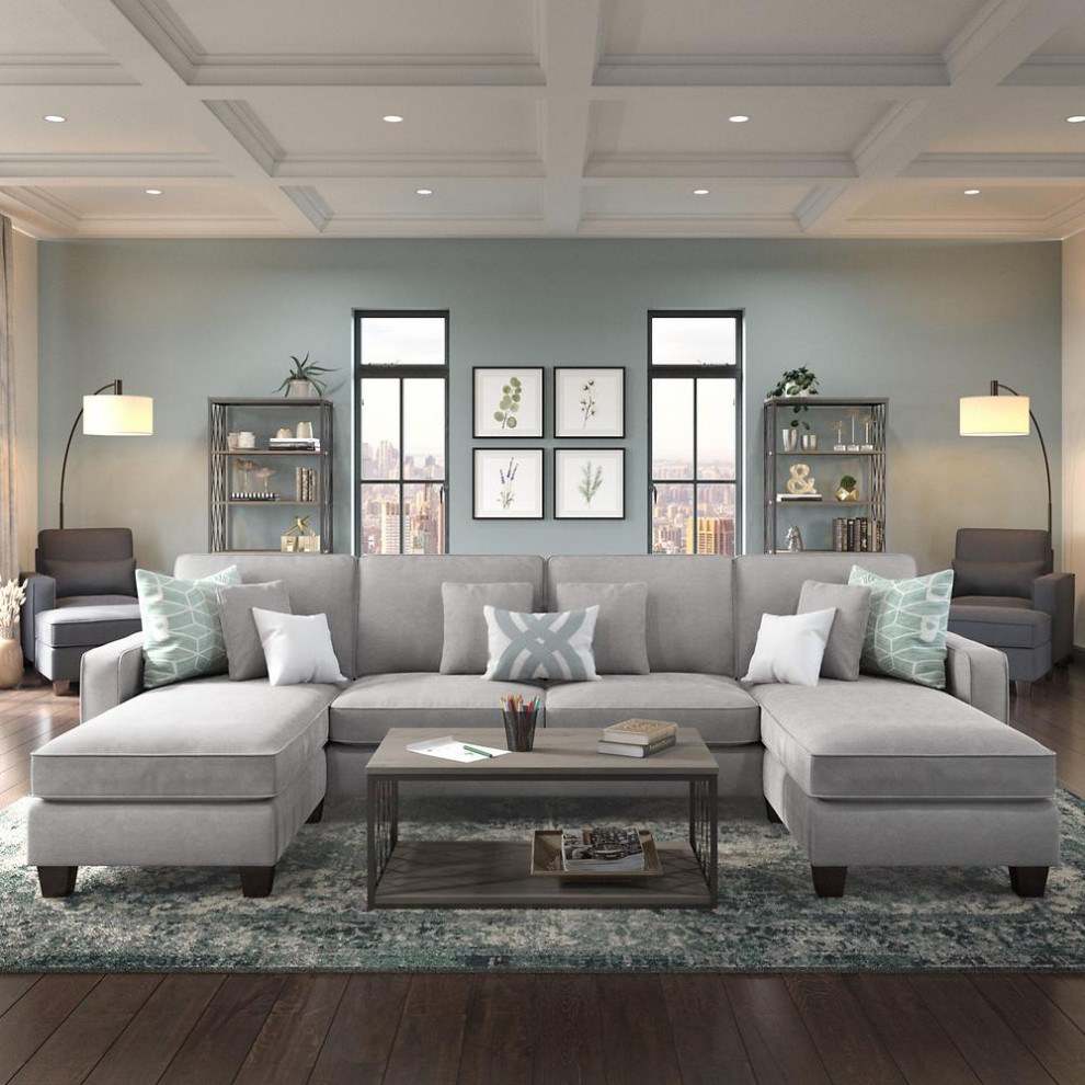 Bush Furniture Stockton 137W U Shaped Sectional Couch in Light Gray...   Contemporary   Sofas   by BisonOffice  Houzz