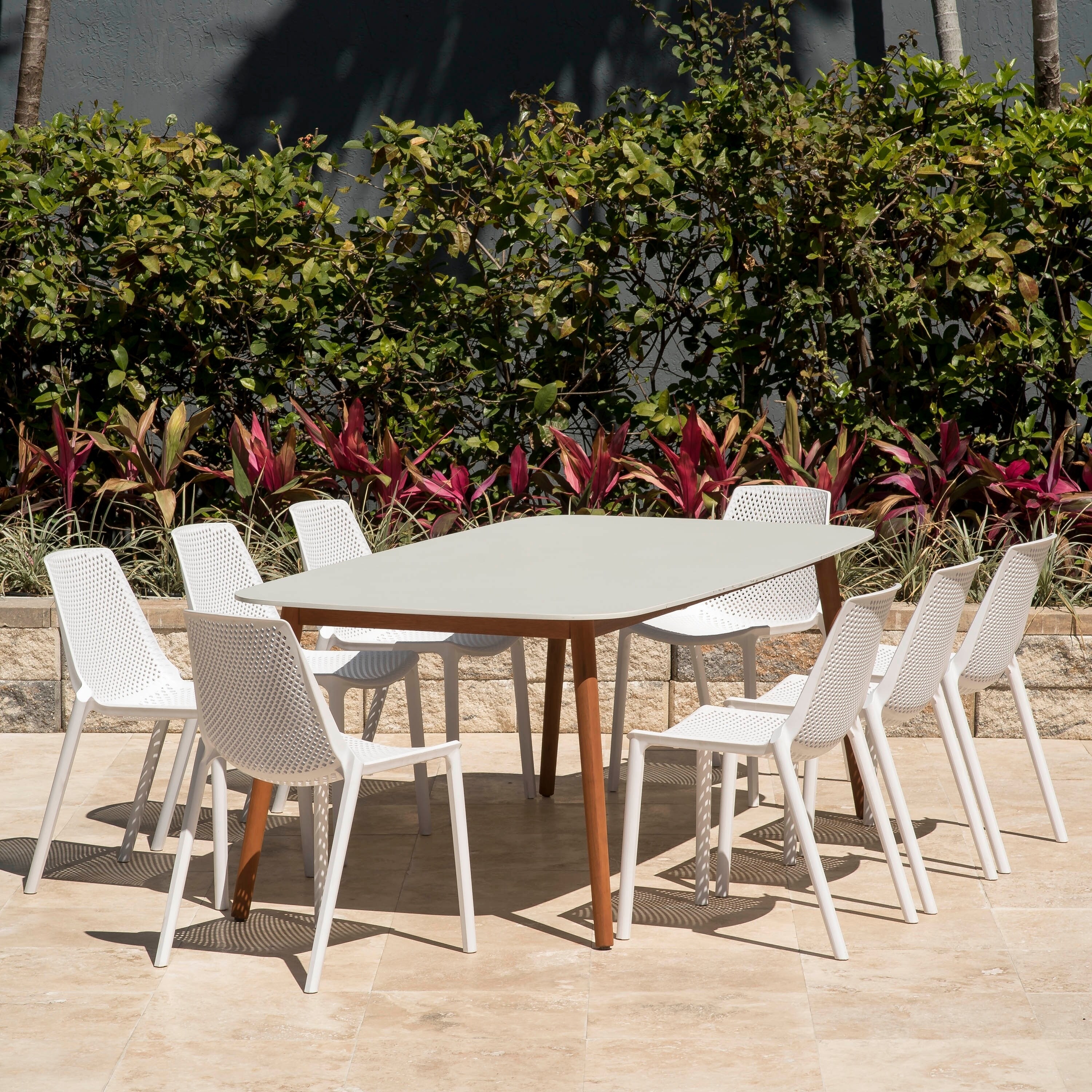 White 9-piece Rectangular Side Chair Patio Dining Set - Overstock - 20731865