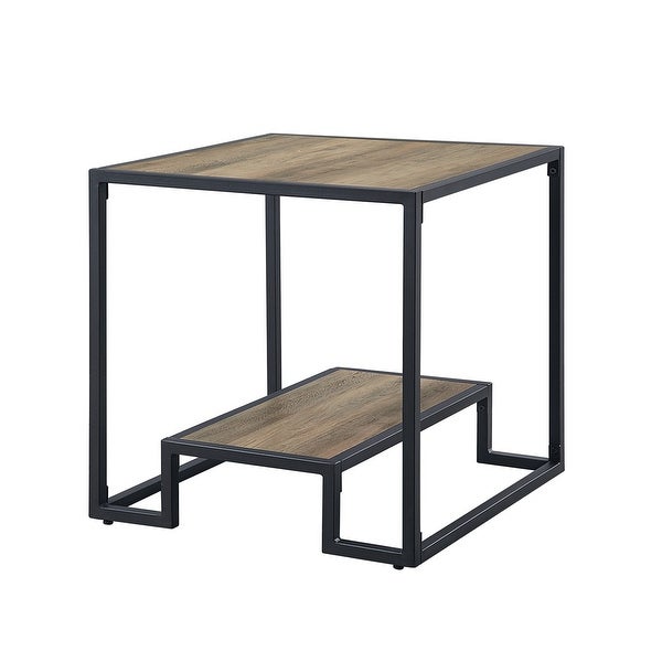 1 Open Shelf Wooden Top End Table with Metal Frame in Rustic Oak and Black