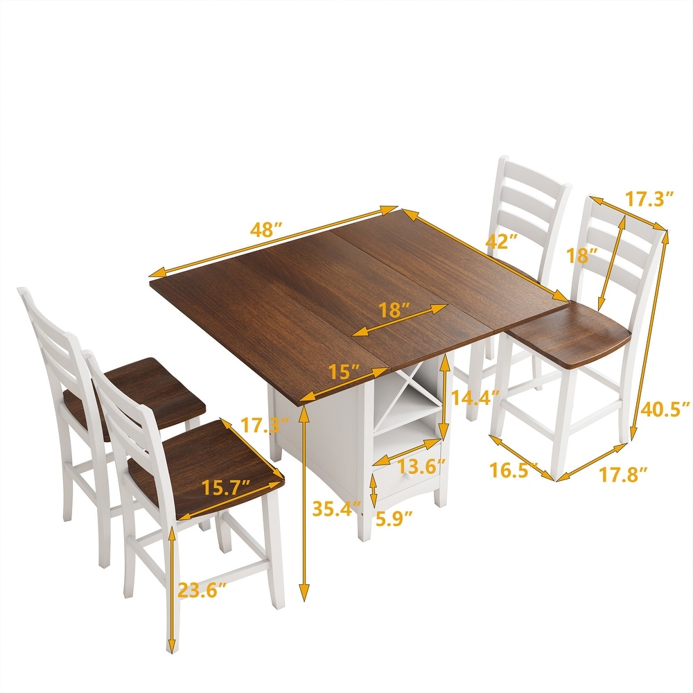 5 Piece Dining Table Set with Drop Leaf