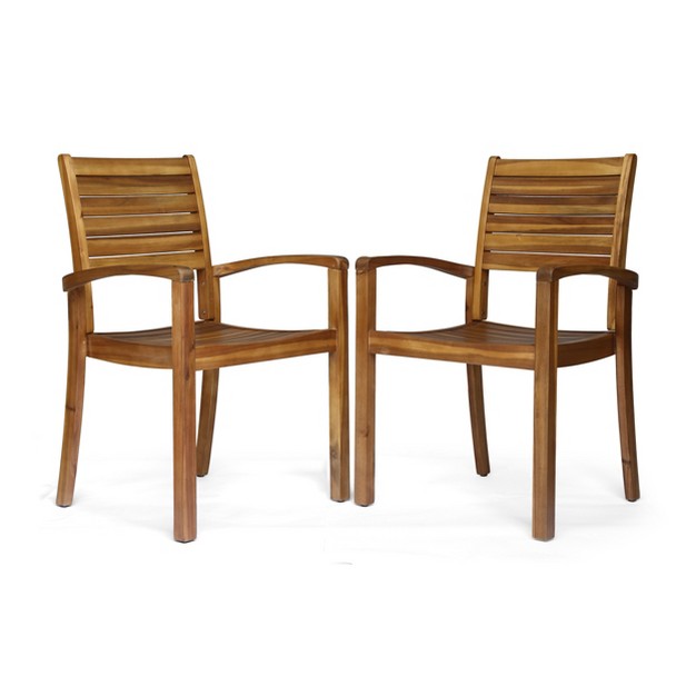 Miguel 2pk Acacia Wood Dining Chair Teak Christopher Knight Home