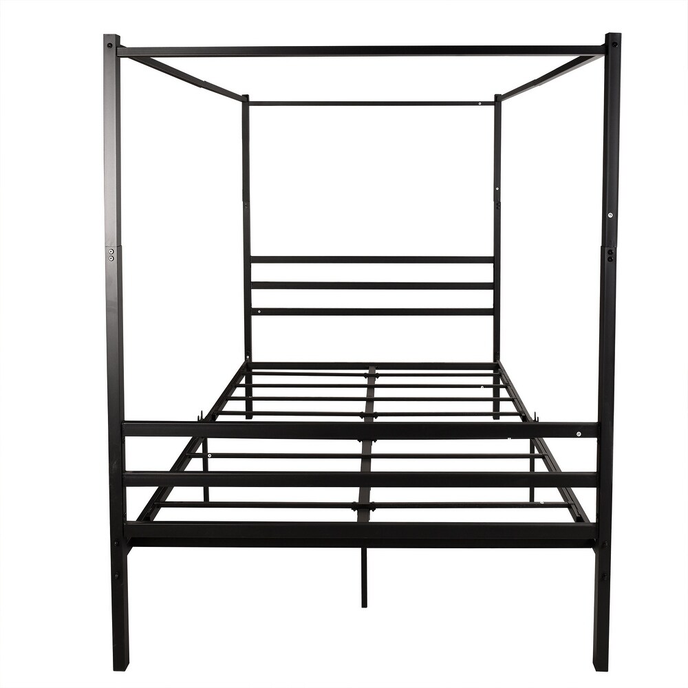 Metal Canopy Bed Frame  Stable and durable metal platform   Queen Black