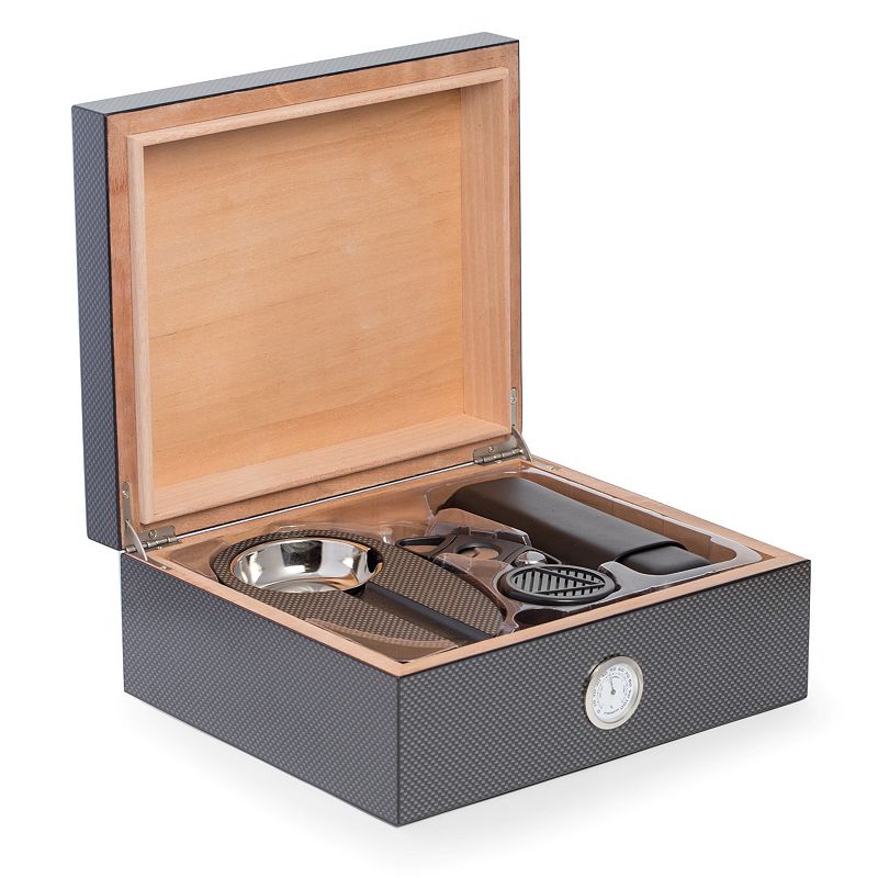 Bey-Berk 6-Piece Carbon Fiber Design Humidor Set