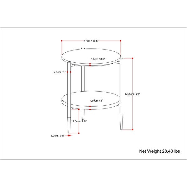 WYNDENHALL Fleetwood 18 inch Wide Metal Round Marble and Wood Side Table in White/Natural - 18