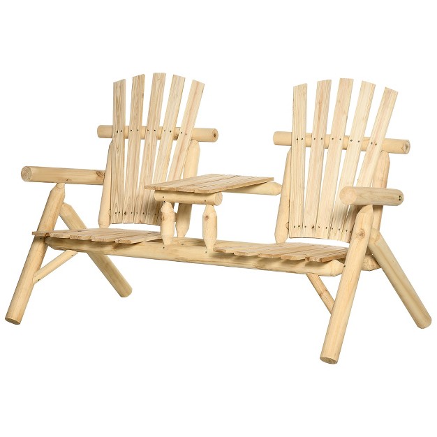 Outsunny Wood Adirondack Patio Chair Bench With Center Coffee Table Perfect For Lounging And Relaxing Outdoors