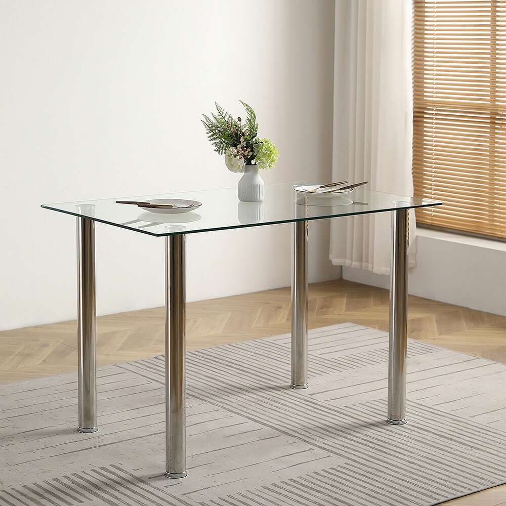 Modern Rectangular Tempered Glass Dining Table