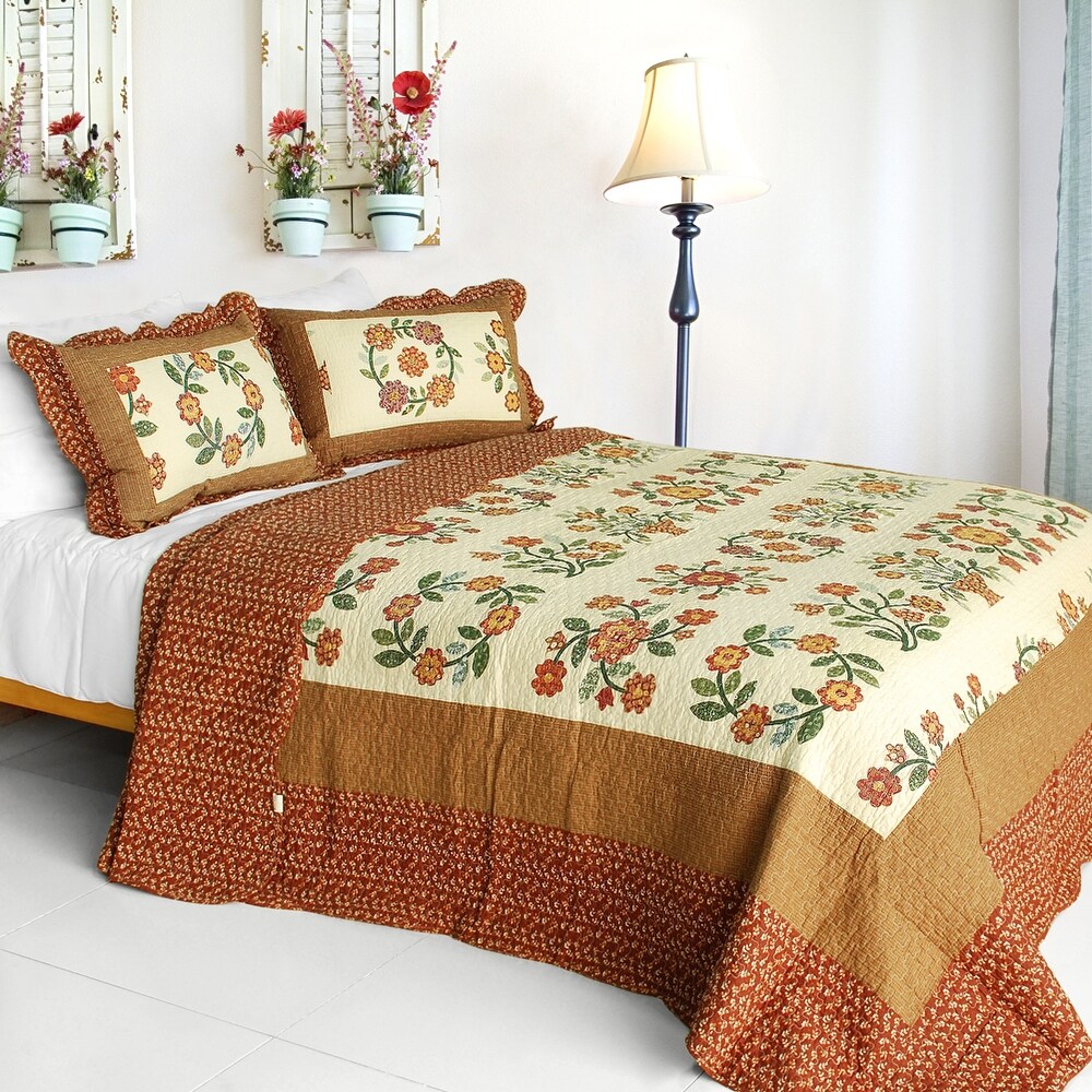 I Believe Cotton 3PC Vermicelli Quilted Floral Patchwork Quilt Set (Full/Queen Size)