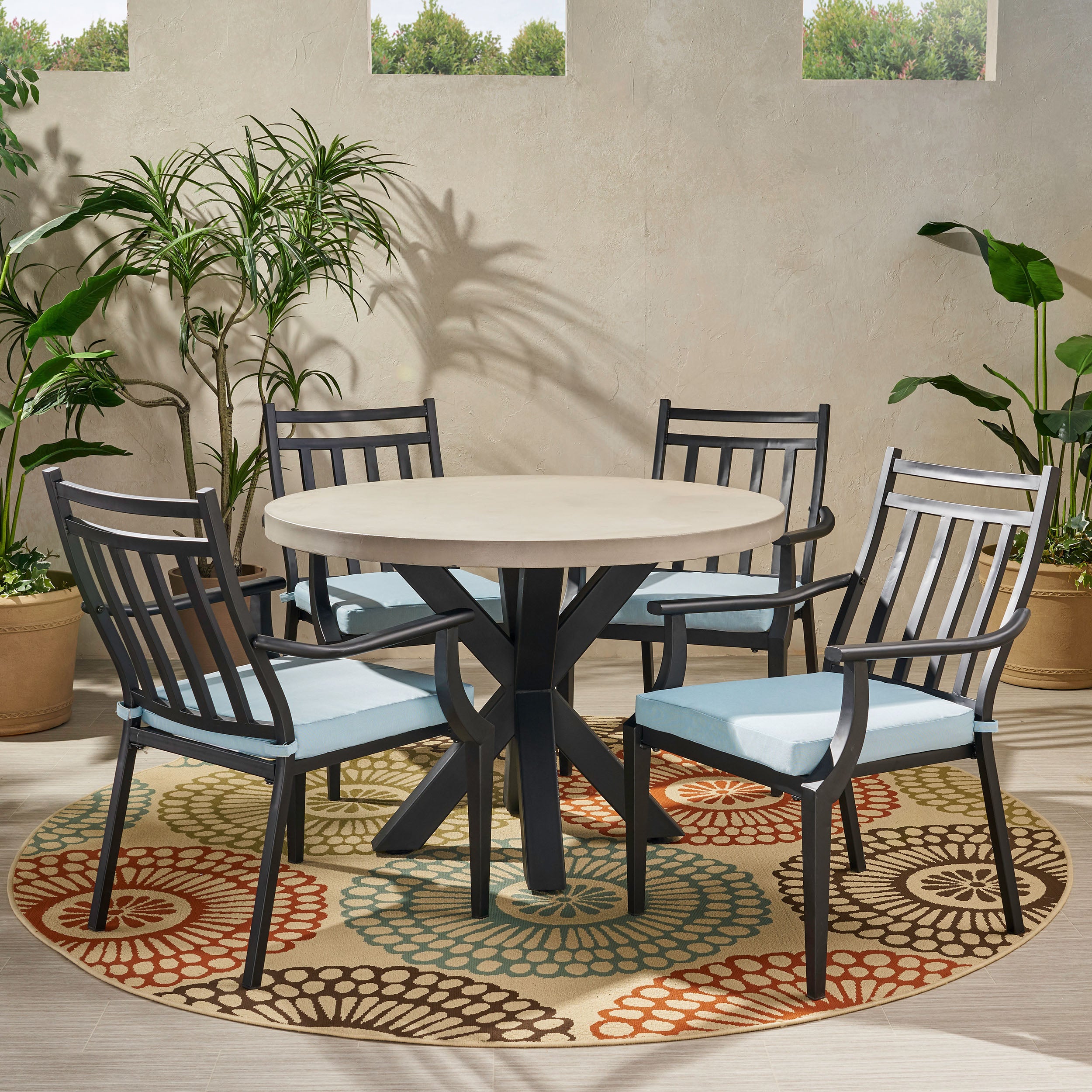 Olive Outdoor 5 Piece Dining Set with Light Weight Concrete Table