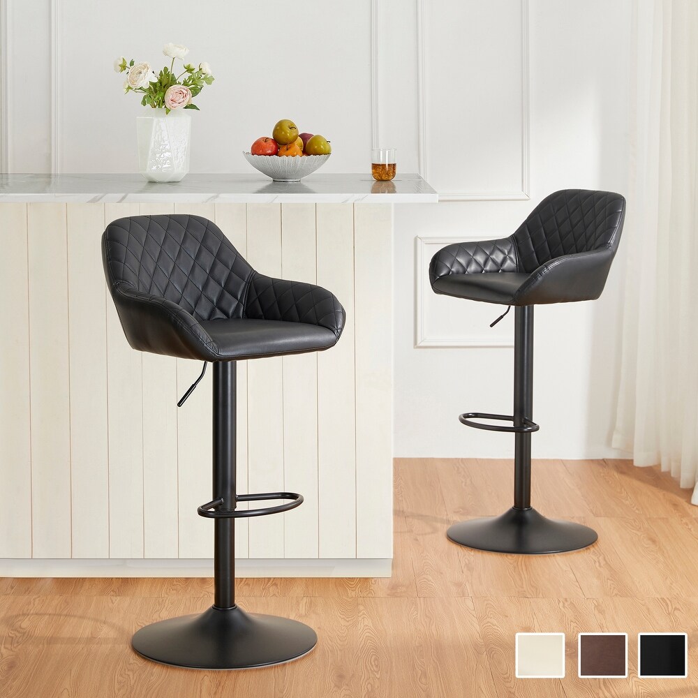 Glitzhome Set of 2 Modern Quilted Leatherette Adjustable Swivel Bar Stools