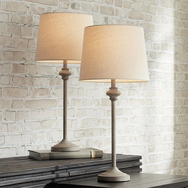 Set of 2 Country Cottage Buffet Table Lamps Light Beige Wood - 12