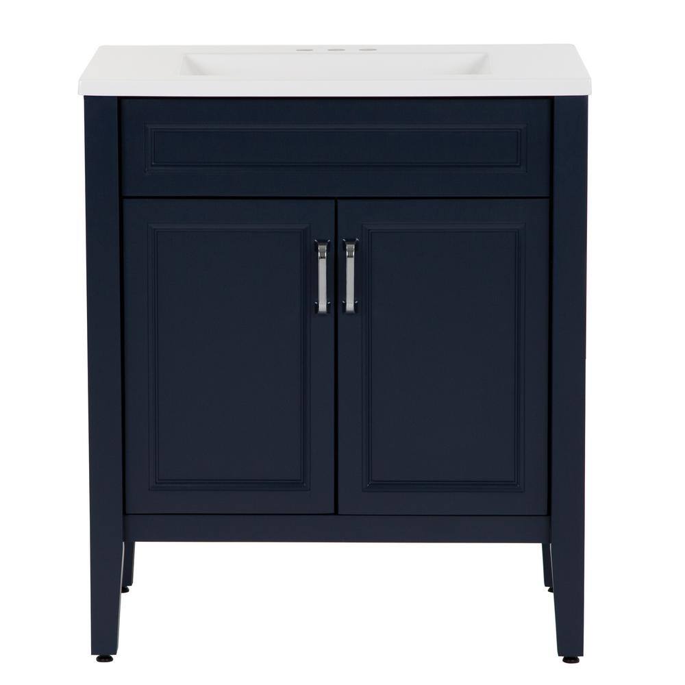 Home Decorators Collection Skylark 30.25 in. W x 18.75 in. D Bath Vanity in Blue with Cultured Marble Vanity Top in White with Integrated Sink B30X20154