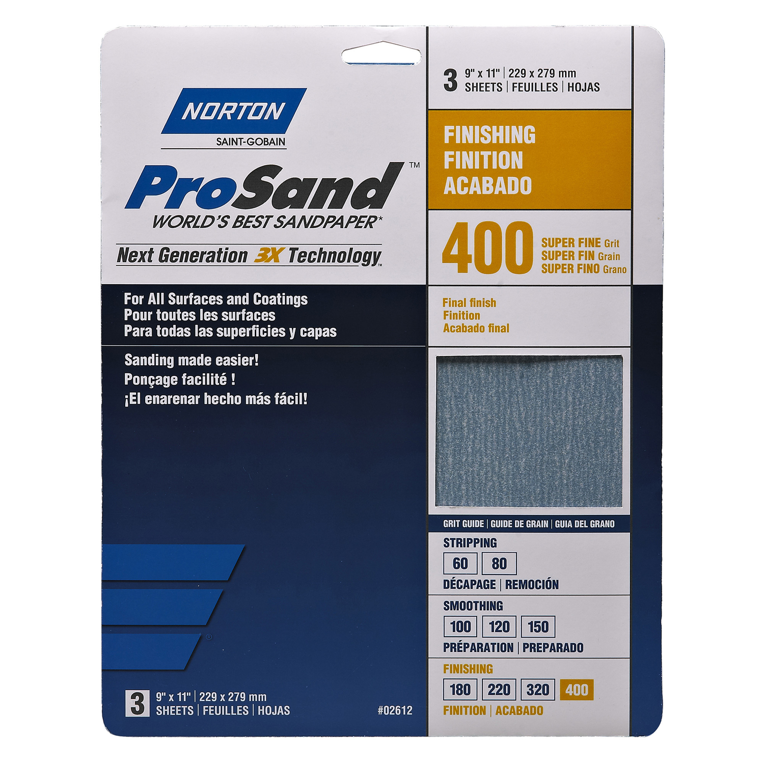 Norton ProSand 11 in. L X 9 in. W 400 Grit Aluminum Oxide Sandpaper 3 pk