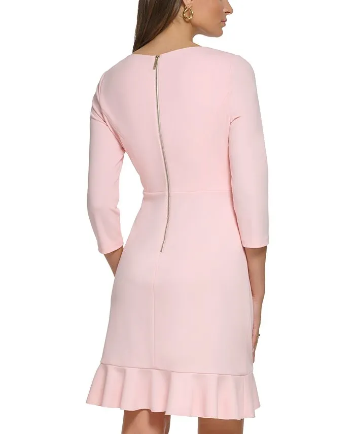 Women's Scoop-Neck Ruffle-Trim 3/4-Sleeve Dress