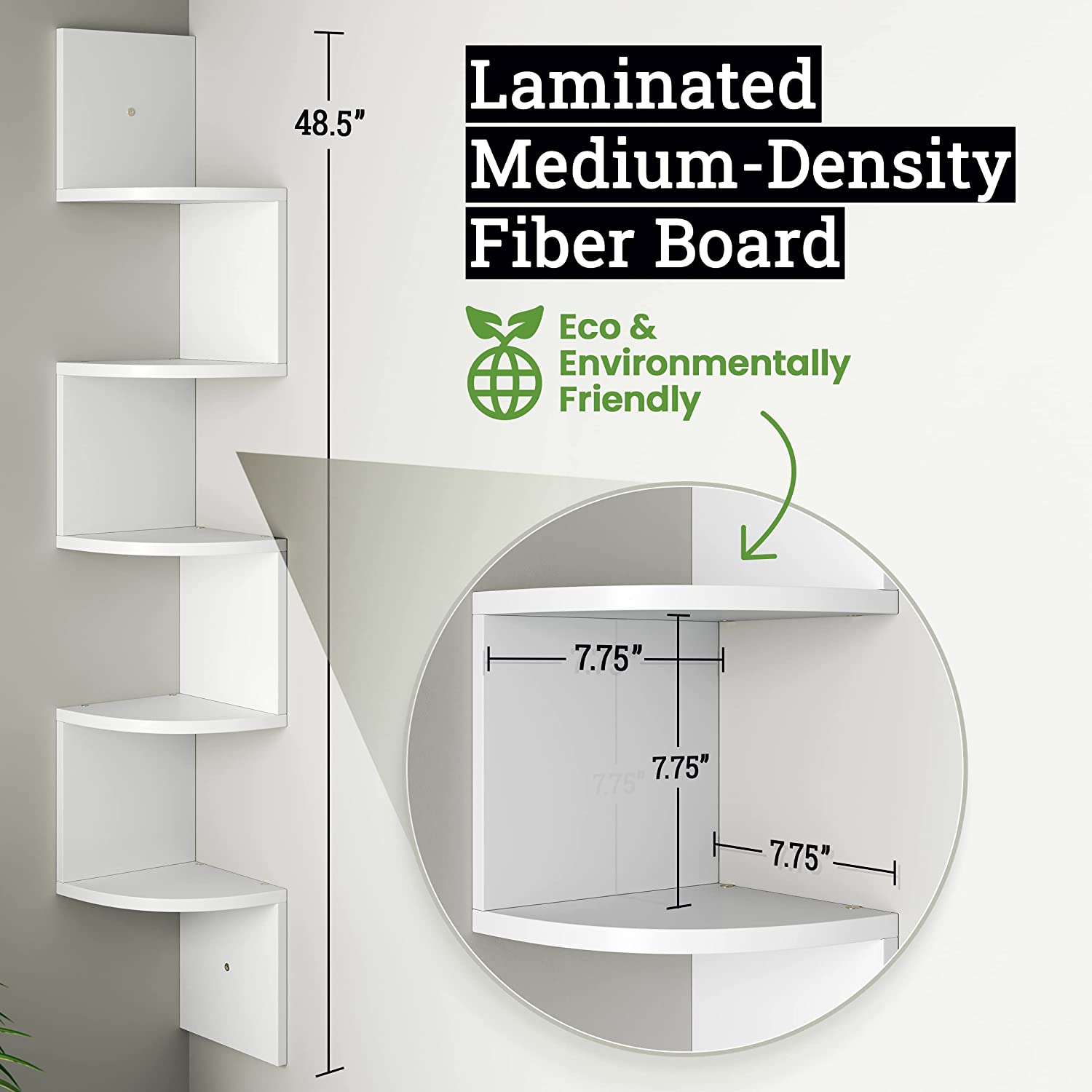 Greenco 5 Tier Wall Mount Floating Corner Shelves | Corner Wall Shelf with a Walnut Finish | 5 Tier