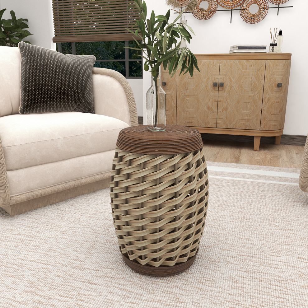 Eclectic Brown Rattan Accent Table 56083   Tropical   Side Tables And End Tables   by Brimfield  ampMay  Houzz