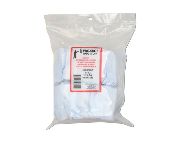 Pro-Shot Square 3 Inch Cleaning Patch 12-16 Gauge 250 Count - 3-250