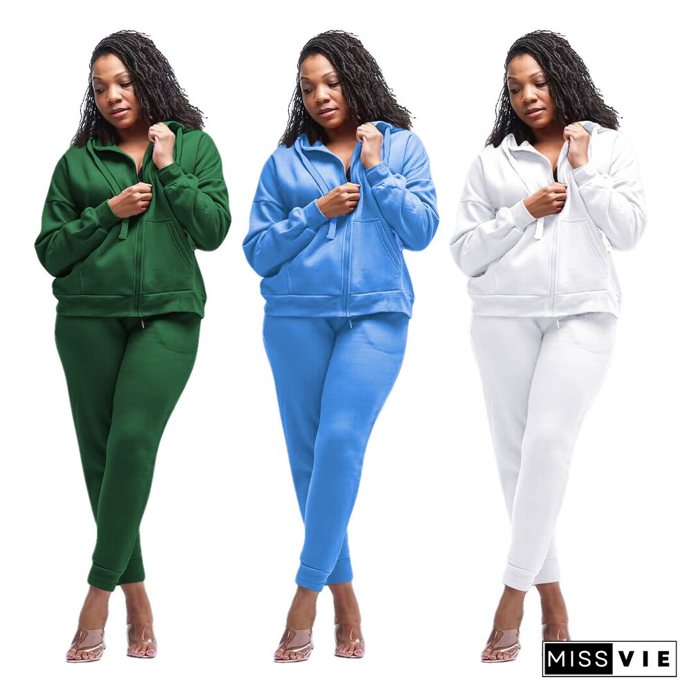 Solid Color Hooded Sweatshirt Pants Two-piece Set