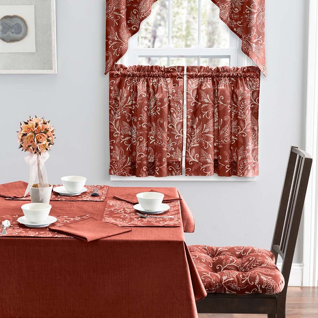 Ellis Curtain Lexington Leaf Pattern On Colored Ground Chair Pad Brick