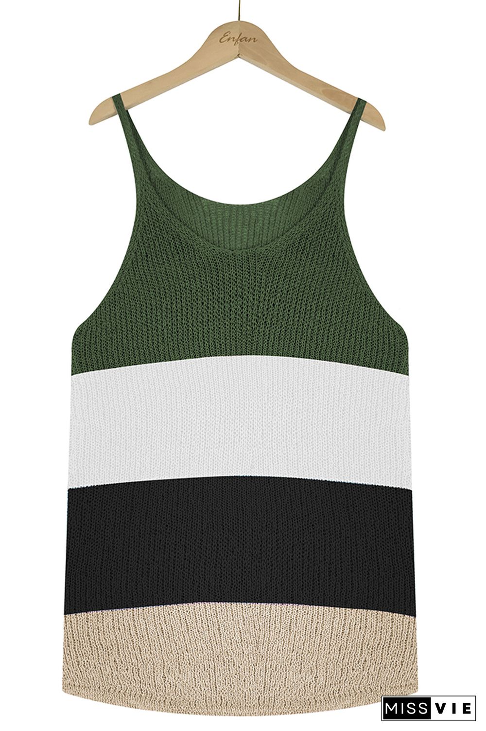 Color Block and Plain U Neck Knit Tank Top