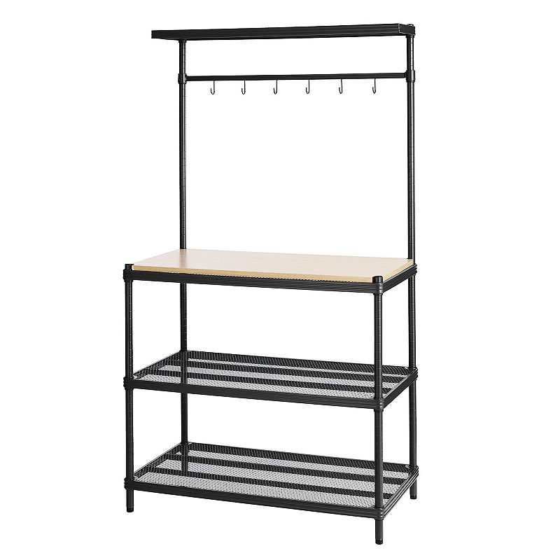 Design Ideas Meshworks Metal Storage Utility Wood Top Shelving Unit Rack， Black