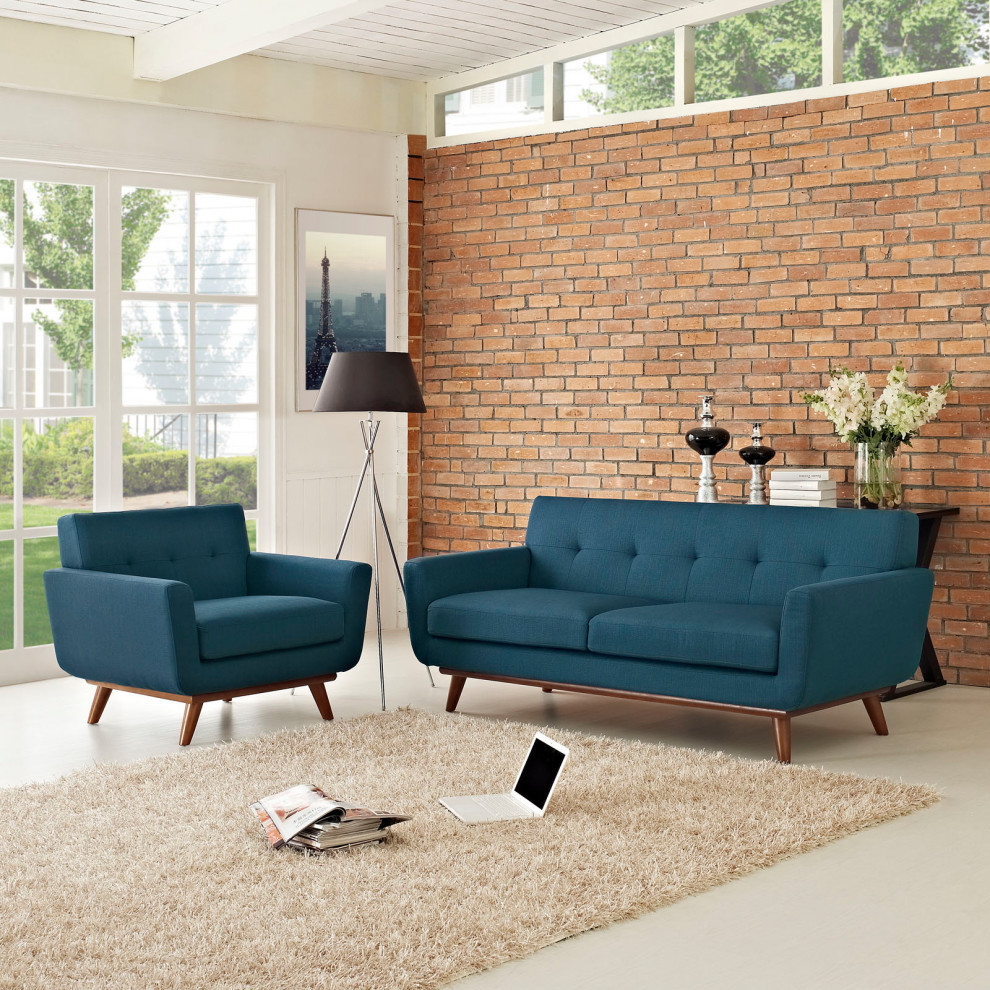 2 Piece Engage Armchair and Loveseat Set  Upholstered Fabric   Midcentury   Sofas   by Beyond Design  ampMore  Houzz