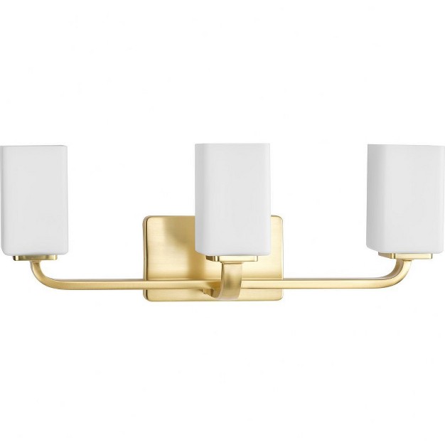 Progress Lighting Cowan 3 light Wall Light Satin Brass Etched Opal Glass Shade