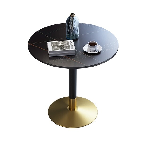 Marble Coffee Table， Round Office End Tables with Metal Base，Marble Sofa Side Table for Living Room Reception Room (Black+Gold)