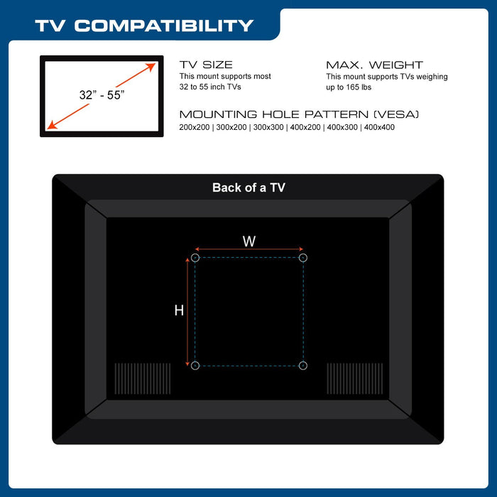 QualGear QGTMT015 Universal Low Profile Tilting TV Wall Mount for 3