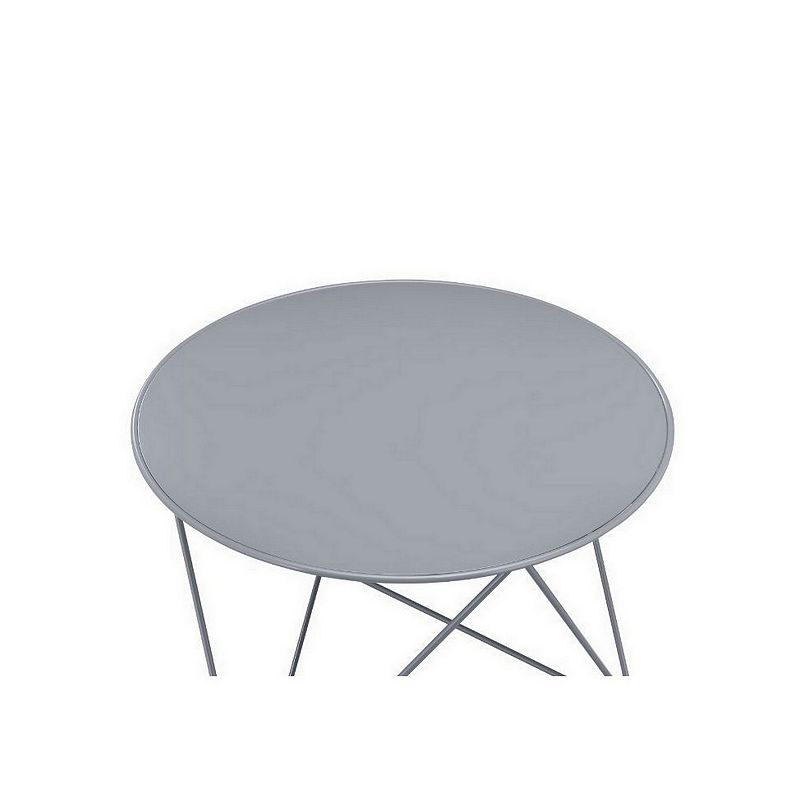 Accent Table with Open Geometric Base and Round Top， Gray