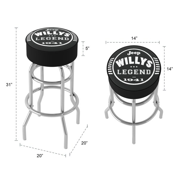 Jeep Willys Legend 360 Degree Swivel Barstool with Foam Padded Seat - 20 x 20 x 31