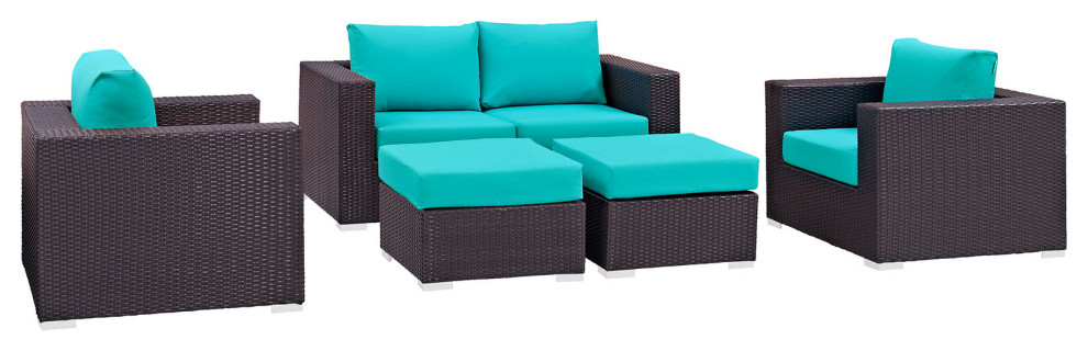 Convene 5 Piece Outdoor Wicker Rattan Sofa Set   Tropical   Outdoor Sofas   by PARMA HOME  Houzz