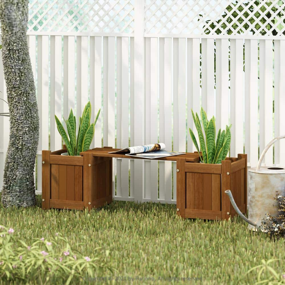 Furinno Tioman Meranti Hardwood Mini Planter Box with Seater FG20464