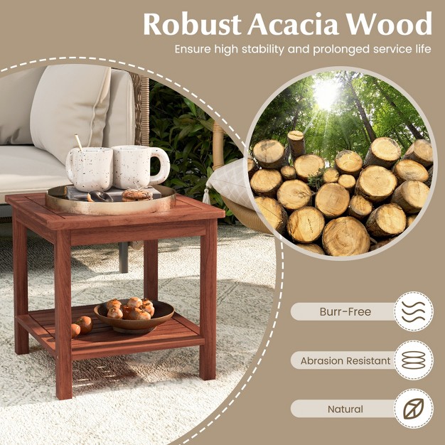 Tangkula 1pc 2pcs Patio Side Table Double tier Acacia Wood End Table Slatted Tabletop amp Shelf Outdoor Small Side Table With Storage