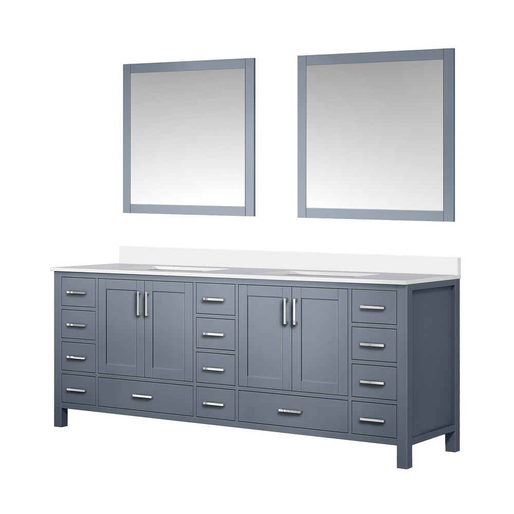 Jacques 84 in. W x 22 in. D Dark Grey Double Bath Vanity  White Quartz Top  and 34 in. Mirrors